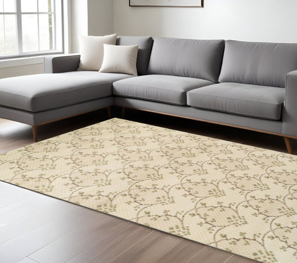 HomeRoots 8' Beige Floral Vines Area Rug - Timeless Design, Durable & Stain-Resistant for Family Spaces 8' X 10' 486606