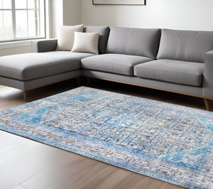 HomeRoots 6' Blue and Gray Oriental Area Rug - Durable, Stylish Design Perfect for Family Homes and High Traffic Areas 6' X 9' 486611