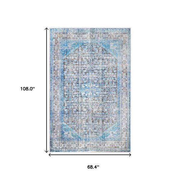 Homeroots 5' X 8' Shades Of Azure Oriental Stain Resistant Area Rug  Polyester 486611