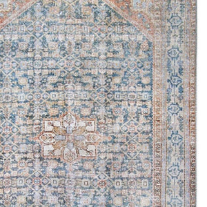HomeRoots 6' Timeless Blue and Red Oriental Area Rug - Durable, Stain-Resistant Design for Elegant Homes 6' X 9' 486612