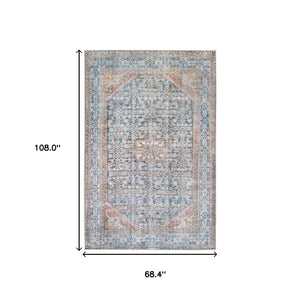 Homeroots 5' X 8' Latte And Blue Oriental Medallion Stain Resistant Area Rug  Polyester 486612