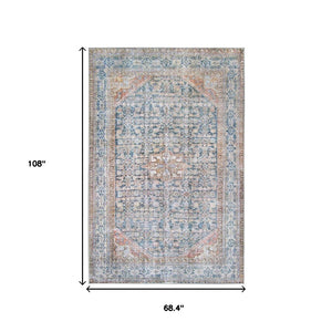 HomeRoots 6' Timeless Blue and Red Oriental Area Rug - Durable, Stain-Resistant Design for Elegant Homes 6' X 9' 486612