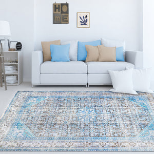 Homeroots 5' X 7' Shades Of Azure Oriental Medallion Stain Resistant Area Rug  Polyester 486613