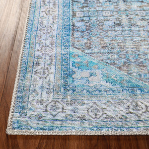 Homeroots 5' X 7' Shades Of Azure Oriental Medallion Stain Resistant Area Rug  Polyester 486613