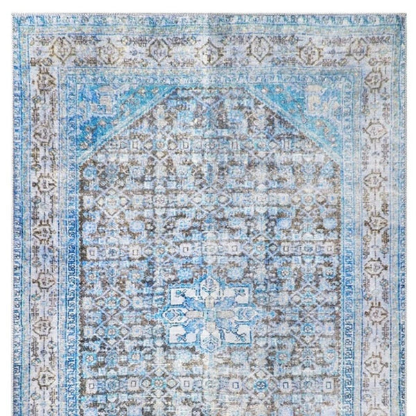 HomeRoots 6' Blue and Gray Oriental Area Rug - Durable, Stylish Design Perfect for Family Homes and High Traffic Areas 5' X 6' 486613