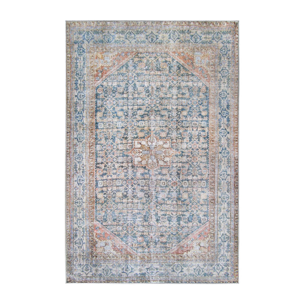Homeroots 5' X 7' Latte And Blue Oriental Medallion Stain Resistant Area Rug  Polyester 486614