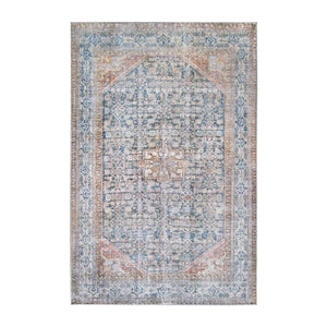 Homeroots 5' X 7' Latte And Blue Oriental Medallion Stain Resistant Area Rug  Polyester 486614