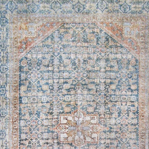 HomeRoots 6' Timeless Blue and Red Oriental Area Rug - Durable, Stain-Resistant Design for Elegant Homes 5' X 6' 486614