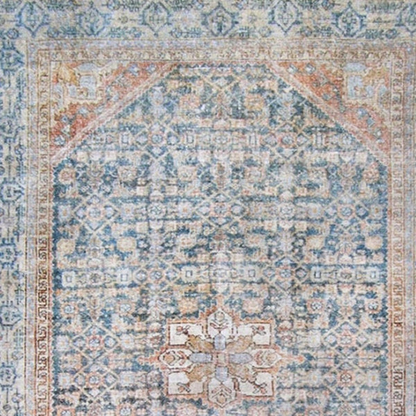 HomeRoots 6' Timeless Blue and Red Oriental Area Rug - Durable, Stain-Resistant Design for Elegant Homes 5' X 6' 486614
