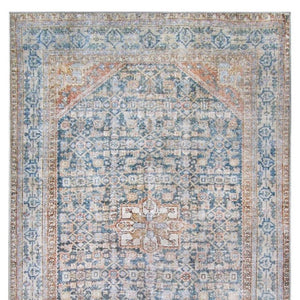 HomeRoots 6' Timeless Blue and Red Oriental Area Rug - Durable, Stain-Resistant Design for Elegant Homes 5' X 6' 486614