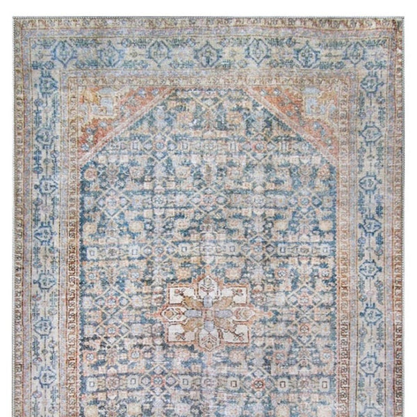 HomeRoots 6' Timeless Blue and Red Oriental Area Rug - Durable, Stain-Resistant Design for Elegant Homes 5' X 6' 486614