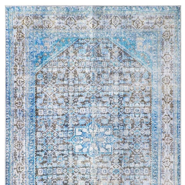 HomeRoots 6' Blue and Gray Oriental Area Rug – Classic Style, Stain-Resistant, Durable for Living Spaces 6' X 8' 486615