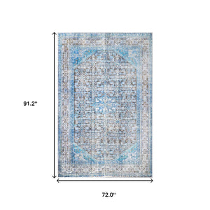 Homeroots 7' X 9' Shades Of Azure Oriental Medallion Area Rug  Polyester 486615