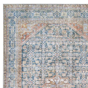 HomeRoots 6' Elegant Blue and Red Oriental Area Rug - Stain-Resistant, Durable Design for Busy Homes 6' X 8' 486616