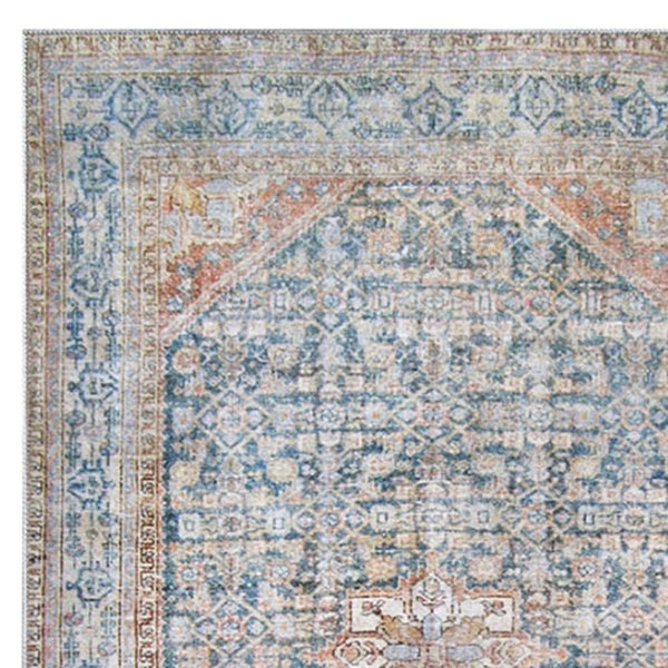 HomeRoots 6' Elegant Blue and Red Oriental Area Rug - Stain-Resistant, Durable Design for Busy Homes 6' X 8' 486616