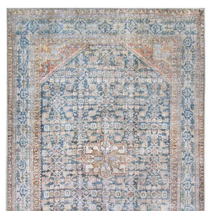 HomeRoots 6' Elegant Blue and Red Oriental Area Rug - Stain-Resistant, Durable Design for Busy Homes 6' X 8' 486616