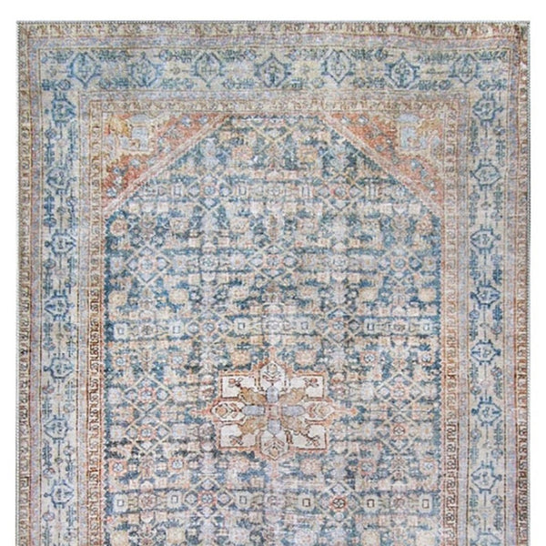 HomeRoots 6' Elegant Blue and Red Oriental Area Rug - Stain-Resistant, Durable Design for Busy Homes 6' X 8' 486616