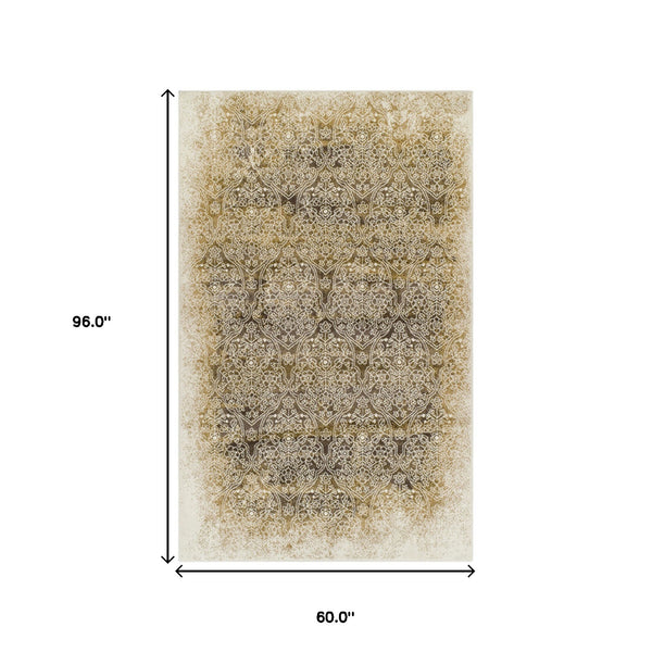 Homeroots 5' X 8' Camel Medallion Stain Resistant Area Rug  Polypropylene 486644