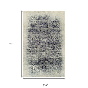 Homeroots 5' X 8' Navy Blue Medallion Stain Resistant Area Rug  Polypropylene 486645