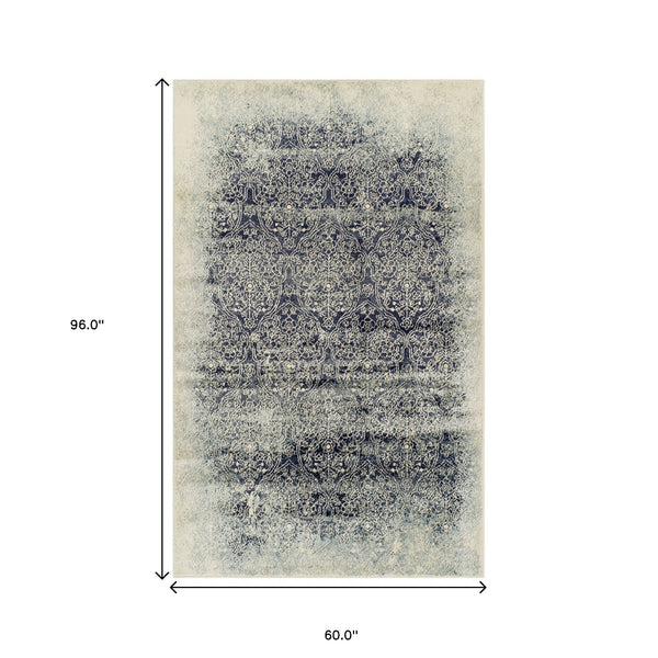 Homeroots 5' X 8' Navy Blue Medallion Stain Resistant Area Rug  Polypropylene 486645