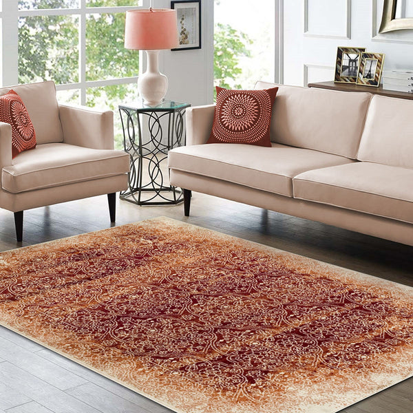 Homeroots 5' X 8' Orange Medallion Stain Resistant Area Rug  Polypropylene 486646