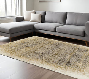 HomeRoots 8' Camel Medallion Area Rug - Stain Resistant, Power-Loomed for Durability and Timeless Elegance 8' X 10' 486647