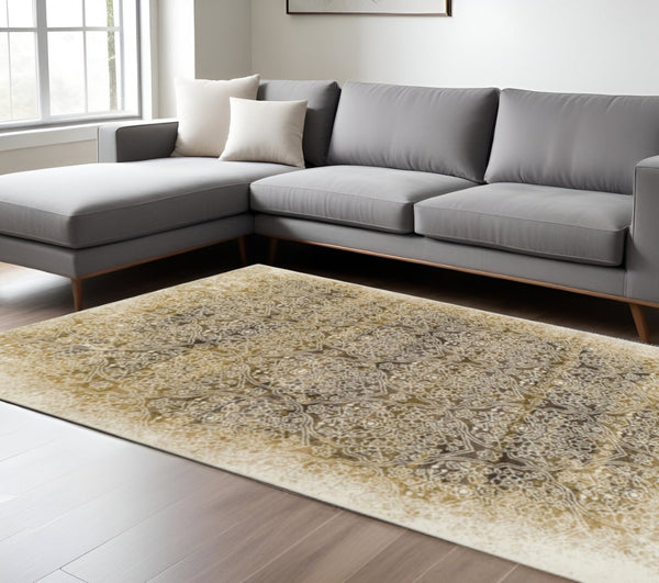 HomeRoots 8' Camel Medallion Area Rug - Stain Resistant, Power-Loomed for Durability and Timeless Elegance 8' X 10' 486647