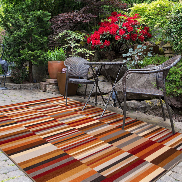 Homeroots 5' X 8' Taupe Striped Stain Resistant Non Skid Indoor Outdoor Area Rug  Nylon 486651