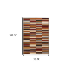Homeroots 5' X 8' Taupe Striped Stain Resistant Non Skid Indoor Outdoor Area Rug  Nylon 486651