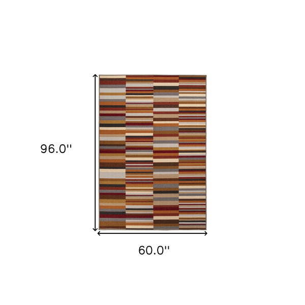 Homeroots 5' X 8' Taupe Striped Stain Resistant Non Skid Indoor Outdoor Area Rug  Nylon 486651