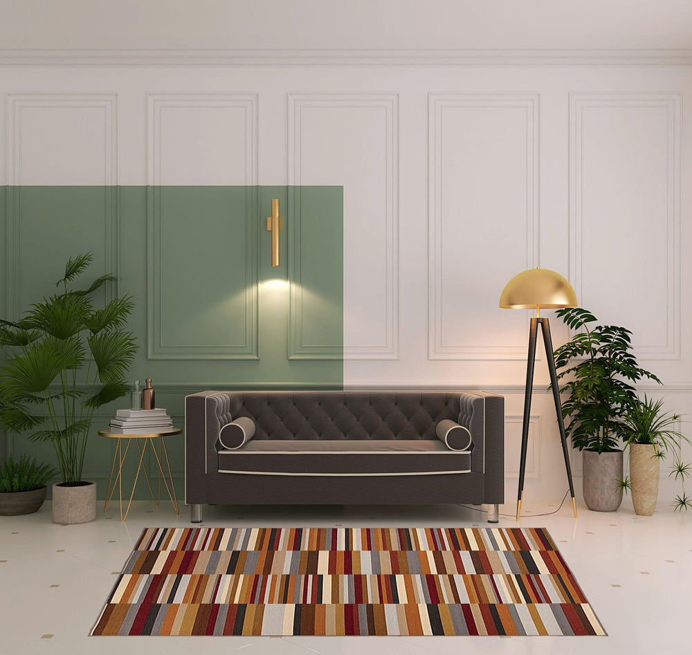 Homeroots 5' X 8' Taupe Striped Stain Resistant Non Skid Indoor Outdoor Area Rug  Nylon 486651