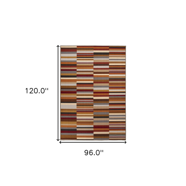 Homeroots 8' X 10' Taupe Striped Stain Resistant Non Skid Indoor Outdoor Area Rug  Nylon 486652