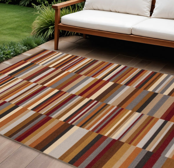 HomeRoots 8' X 10' Gray and Ivory Striped Area Rug – Stylish Indoor/Outdoor Essential for Any Space 486652