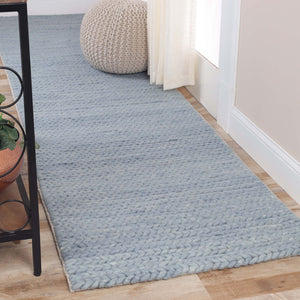 Homeroots 10'  Light Blue Wool Handmade Stain Resistant Runner Rug  Wool 486654