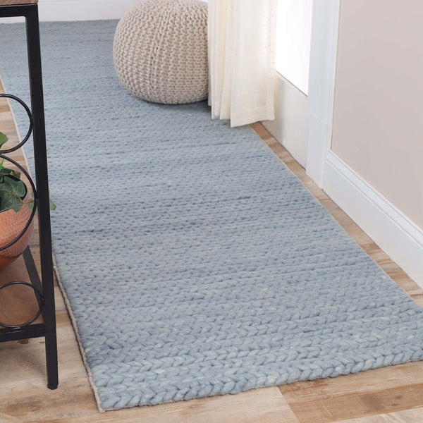 Homeroots 10'  Light Blue Wool Handmade Stain Resistant Runner Rug  Wool 486654