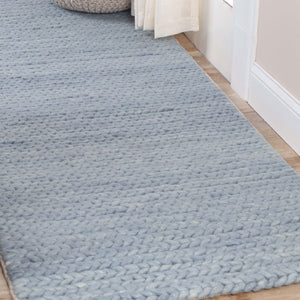 Homeroots 10'  Light Blue Wool Handmade Stain Resistant Runner Rug  Wool 486654