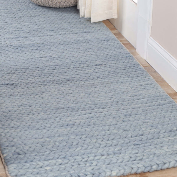 Homeroots 10'  Light Blue Wool Handmade Stain Resistant Runner Rug  Wool 486654