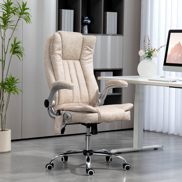 English Elm HOMCOM Heated Vibration Massage Office Chair with Lumbar Heat, High-Back Comfort, Flip-Up Arms and Wheels Cream White W2225P250031
