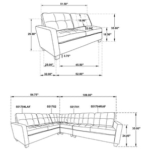 English Elm Creston Three Piece Fabric Sectional Sofa with Tufted Back and Track Arms Beige B062S01531