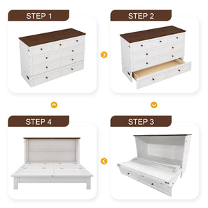 English Elm Solid Pine Murphy Bed Chest with Built-In Charging Station, Large Storage Drawer, Space-Saving Design White+Walnut 59.06 L x 24.8 W x 5.31 H BS701P176340K