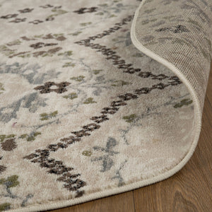 Homeroots 5' Round Ivory Gray And Olive Round Floral Stain Resistant Area Rug  Polypropylene 486700