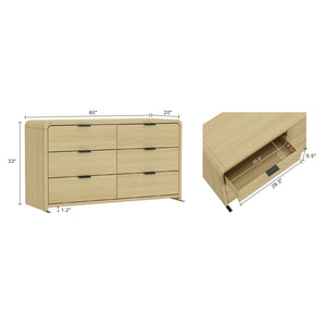 English Elm Dresser Six Drawer Solid Oak Media Console for Bedroom Living Room Entryway Storage B365S00144