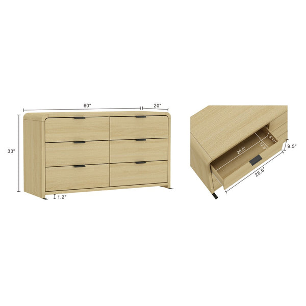 English Elm Dresser Six Drawer Solid Oak Media Console for Bedroom Living Room Entryway Storage B365S00144