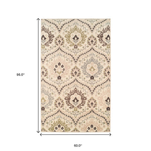 Homeroots 5' X 8' Ivory Gray And Olive Floral Stain Resistant Area Rug  Polypropylene 486702