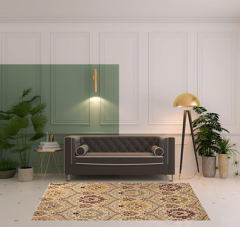 Homeroots 5' X 8' Camel Gray And Rust Floral Stain Resistant Area Rug  Polypropylene 486703