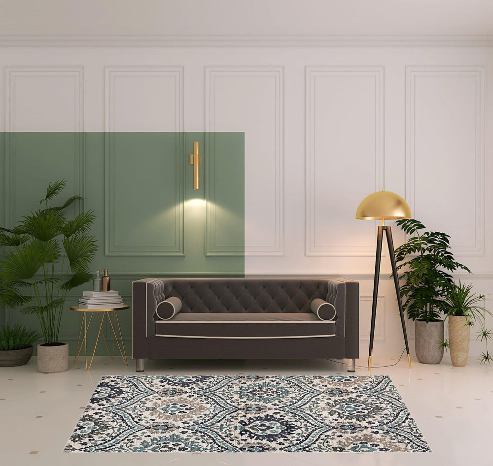 Homeroots 5' X 8' Ivory Blue And Gray Floral Stain Resistant Area Rug  Polypropylene 486704