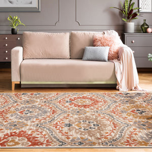 Homeroots 5' X 8' Ivory Orange And Gray Floral Stain Resistant Area Rug  Polypropylene 486705