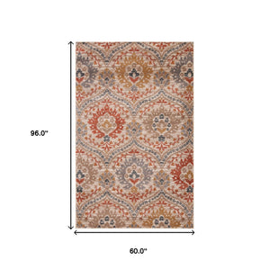 Homeroots 5' X 8' Ivory Orange And Gray Floral Stain Resistant Area Rug  Polypropylene 486705