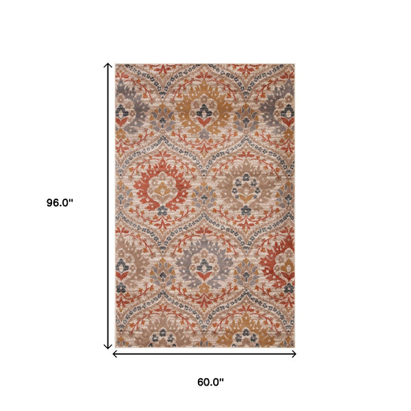 Homeroots 5' X 8' Ivory Orange And Gray Floral Stain Resistant Area Rug  Polypropylene 486705