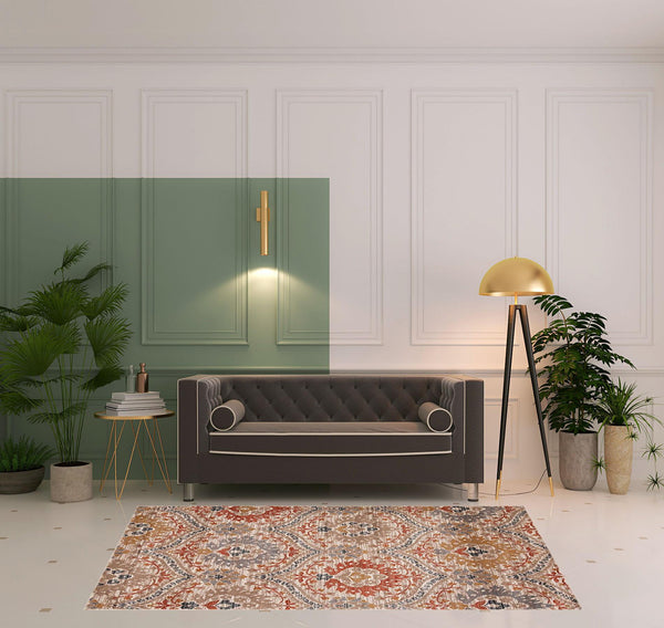 Homeroots 5' X 8' Ivory Orange And Gray Floral Stain Resistant Area Rug  Polypropylene 486705